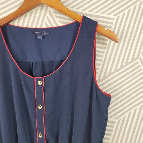 Tommy Hilfiger Maxi Dress Mediu Navy Blue Red Trim Pockets Lightweight Womens - Picture 3 of 8